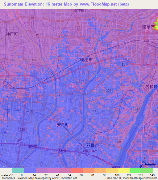 Sunomata,Japan Elevation Map