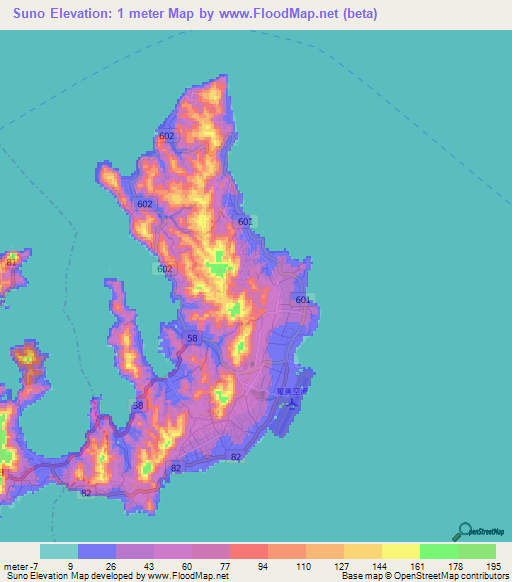 Suno,Japan Elevation Map