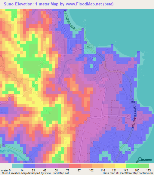 Suno,Japan Elevation Map
