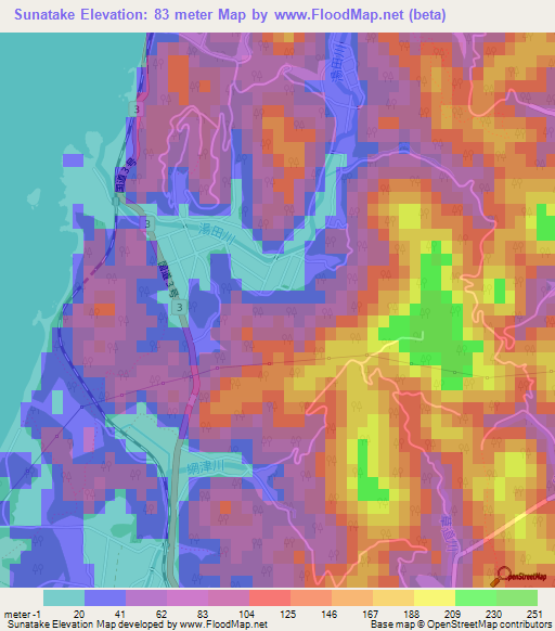Sunatake,Japan Elevation Map