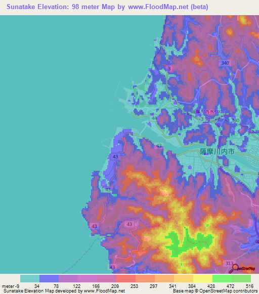 Sunatake,Japan Elevation Map