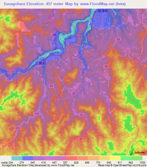 Sunagohara,Japan Elevation Map
