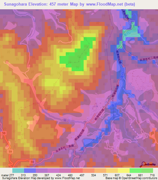 Sunagohara,Japan Elevation Map