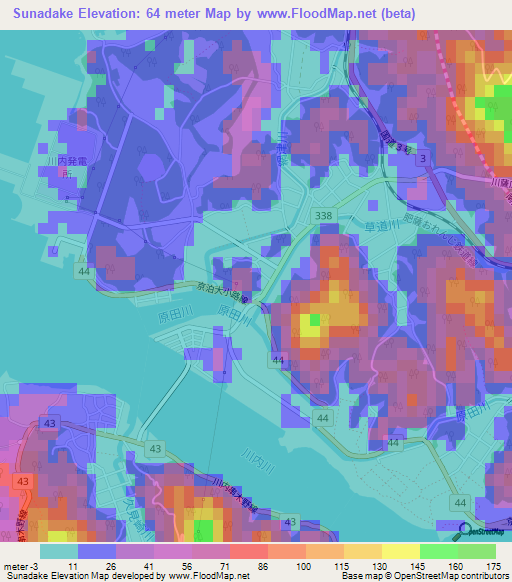 Sunadake,Japan Elevation Map