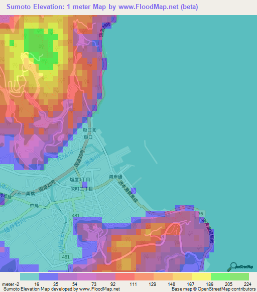 Sumoto,Japan Elevation Map