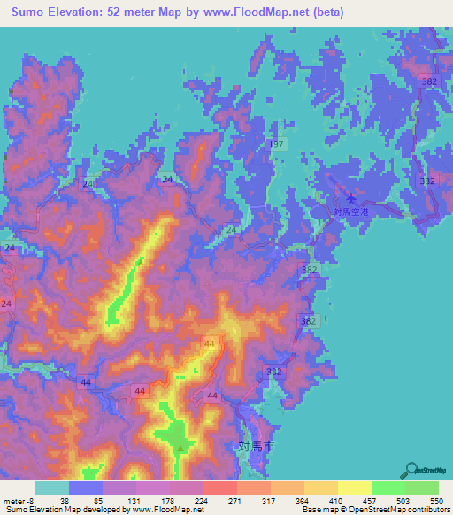Sumo,Japan Elevation Map