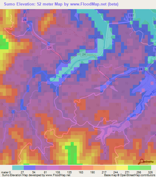Sumo,Japan Elevation Map