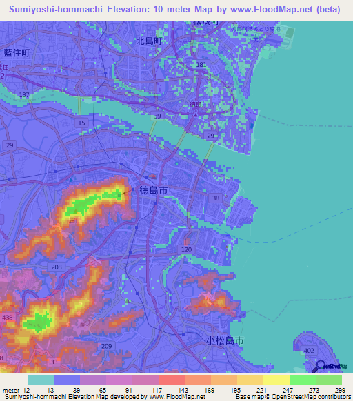 Sumiyoshi-hommachi,Japan Elevation Map
