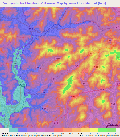 Sumiyoshicho,Japan Elevation Map