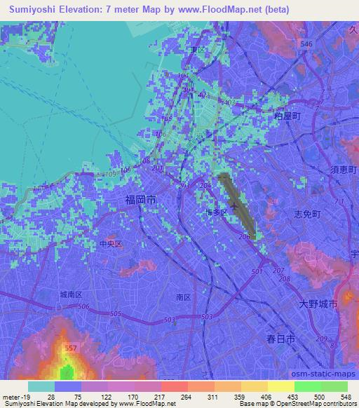 Sumiyoshi,Japan Elevation Map