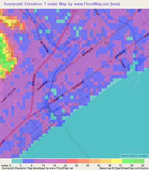 Sumiyoshi,Japan Elevation Map