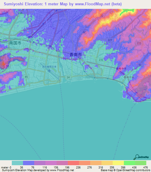 Sumiyoshi,Japan Elevation Map