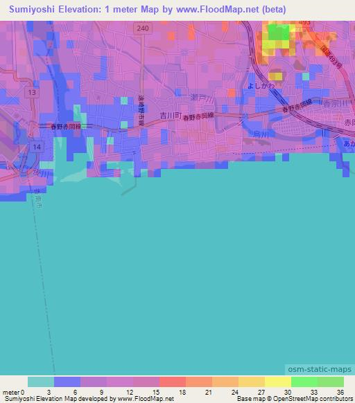 Sumiyoshi,Japan Elevation Map