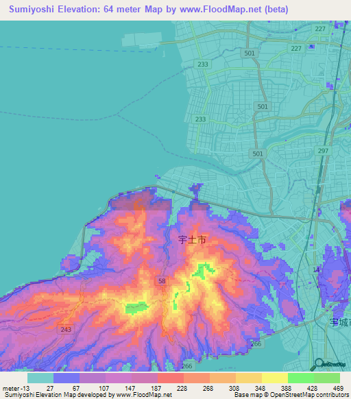 Sumiyoshi,Japan Elevation Map