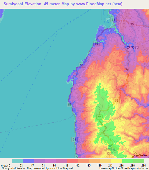 Sumiyoshi,Japan Elevation Map