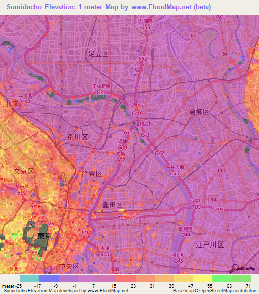 Sumidacho,Japan Elevation Map