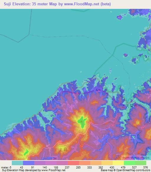 Suji,Japan Elevation Map