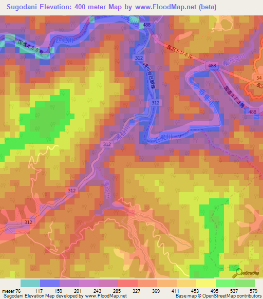 Sugodani,Japan Elevation Map