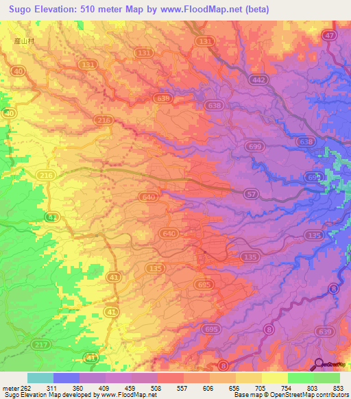 Sugo,Japan Elevation Map