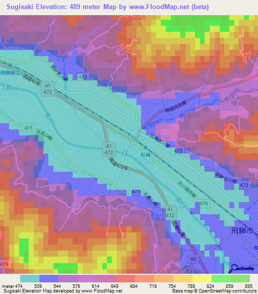 Sugisaki,Japan Elevation Map