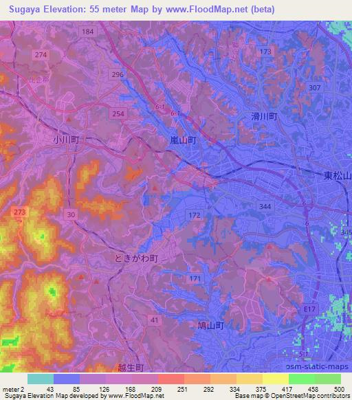 Sugaya,Japan Elevation Map