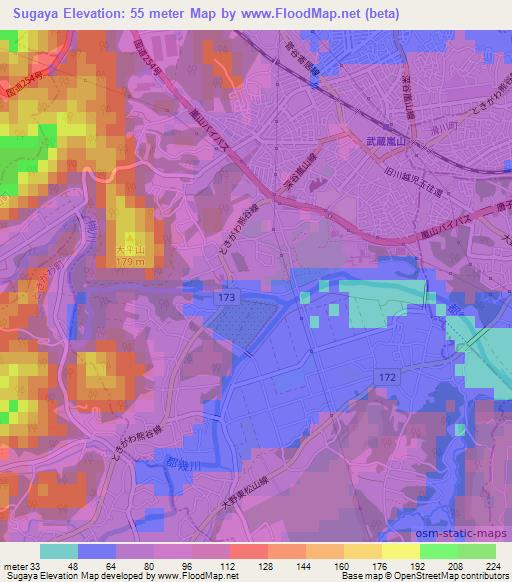Sugaya,Japan Elevation Map