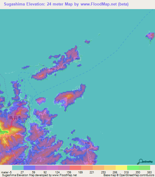 Sugashima,Japan Elevation Map