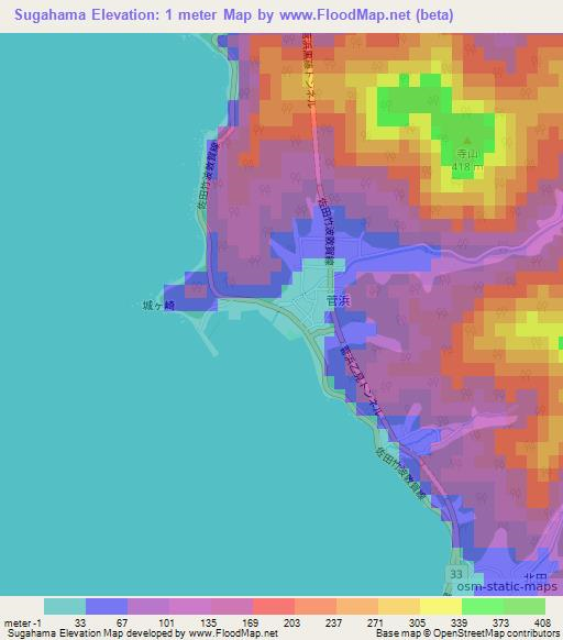 Sugahama,Japan Elevation Map
