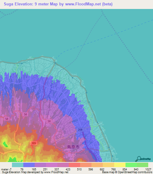 Suga,Japan Elevation Map