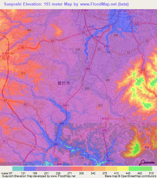 Sueyoshi,Japan Elevation Map