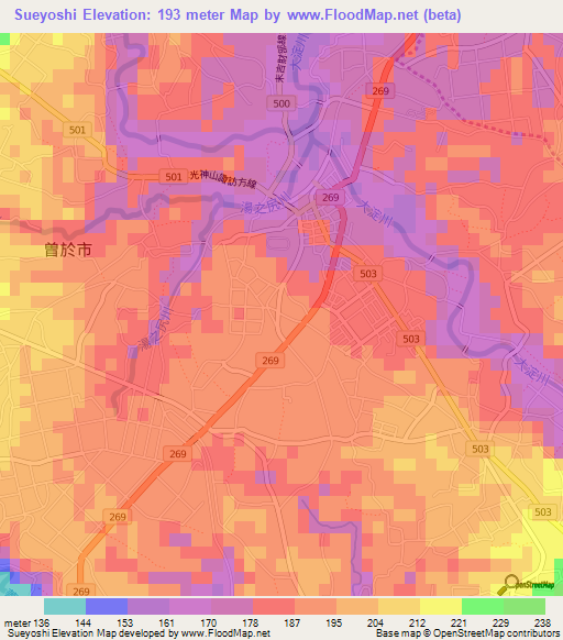 Sueyoshi,Japan Elevation Map