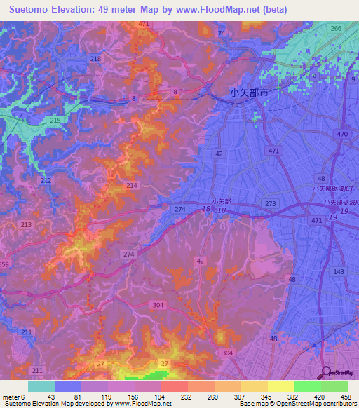 Suetomo,Japan Elevation Map