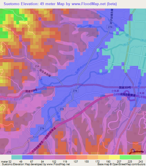 Suetomo,Japan Elevation Map