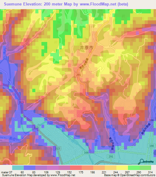 Suemune,Japan Elevation Map