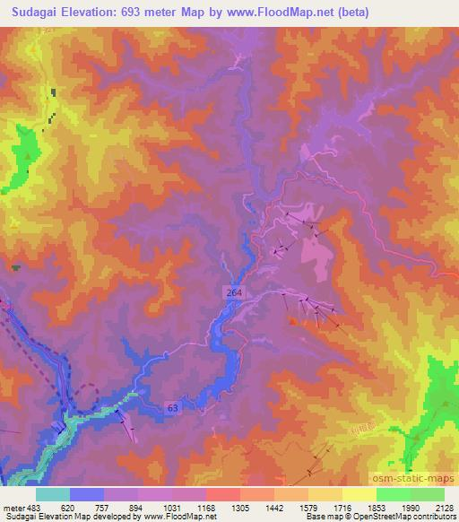 Sudagai,Japan Elevation Map
