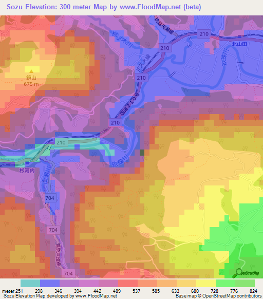 Sozu,Japan Elevation Map