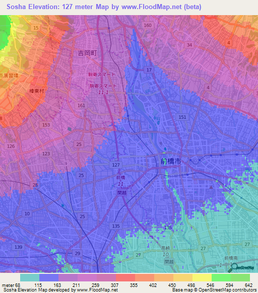 Sosha,Japan Elevation Map