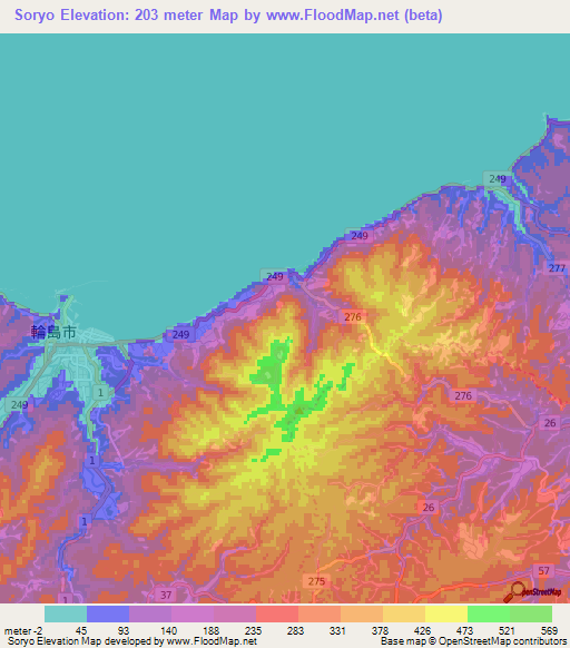 Soryo,Japan Elevation Map