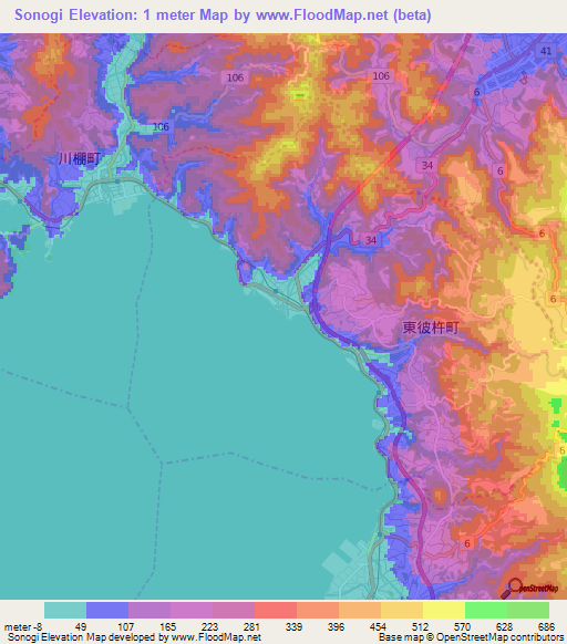 Sonogi,Japan Elevation Map
