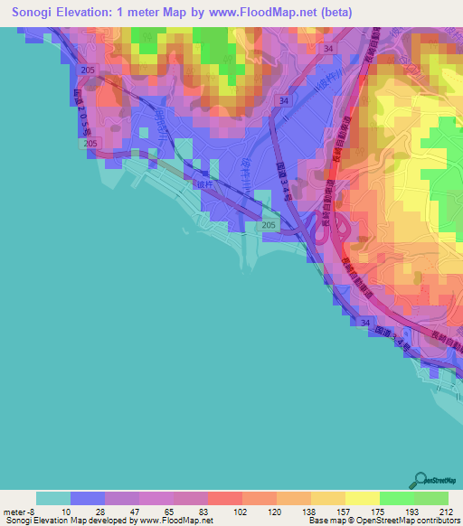 Sonogi,Japan Elevation Map