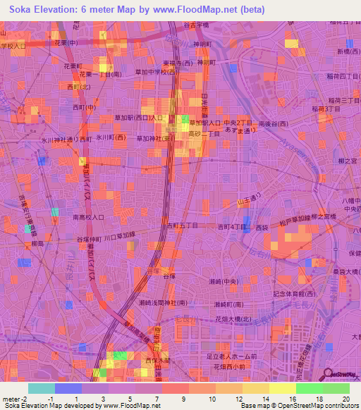 Soka,Japan Elevation Map