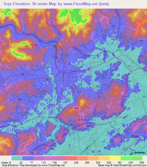 Soja,Japan Elevation Map
