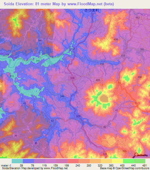 Soida,Japan Elevation Map