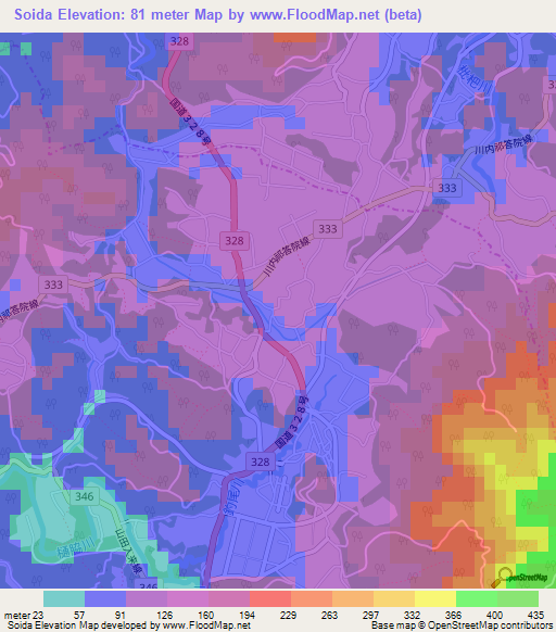 Soida,Japan Elevation Map