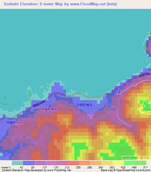 Sodeshi,Japan Elevation Map