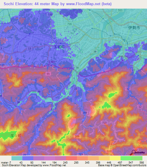 Sochi,Japan Elevation Map