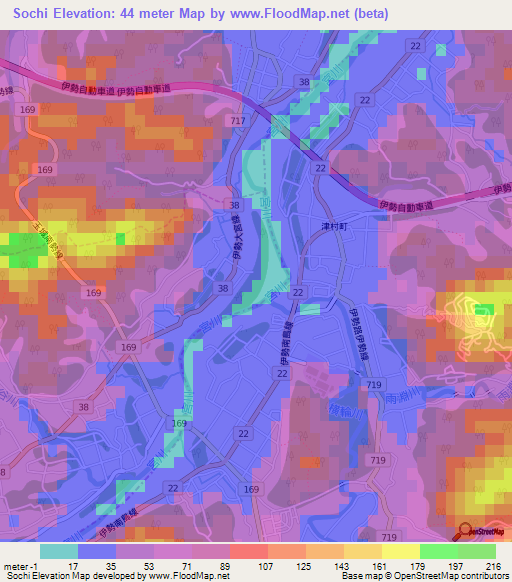 Sochi,Japan Elevation Map