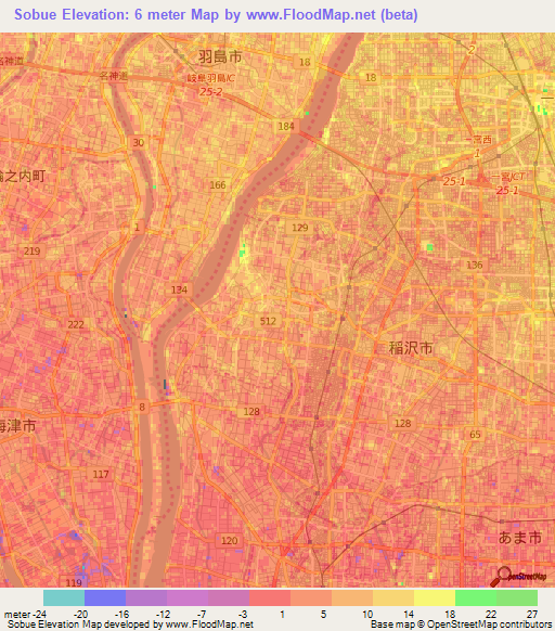 Sobue,Japan Elevation Map