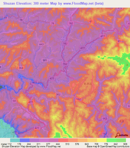 Shuzan,Japan Elevation Map