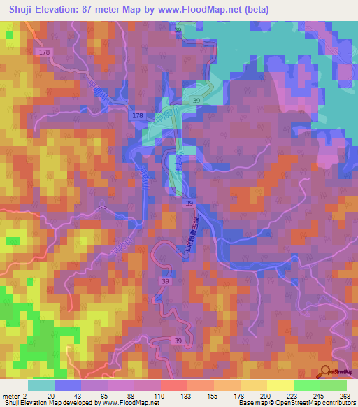 Shuji,Japan Elevation Map
